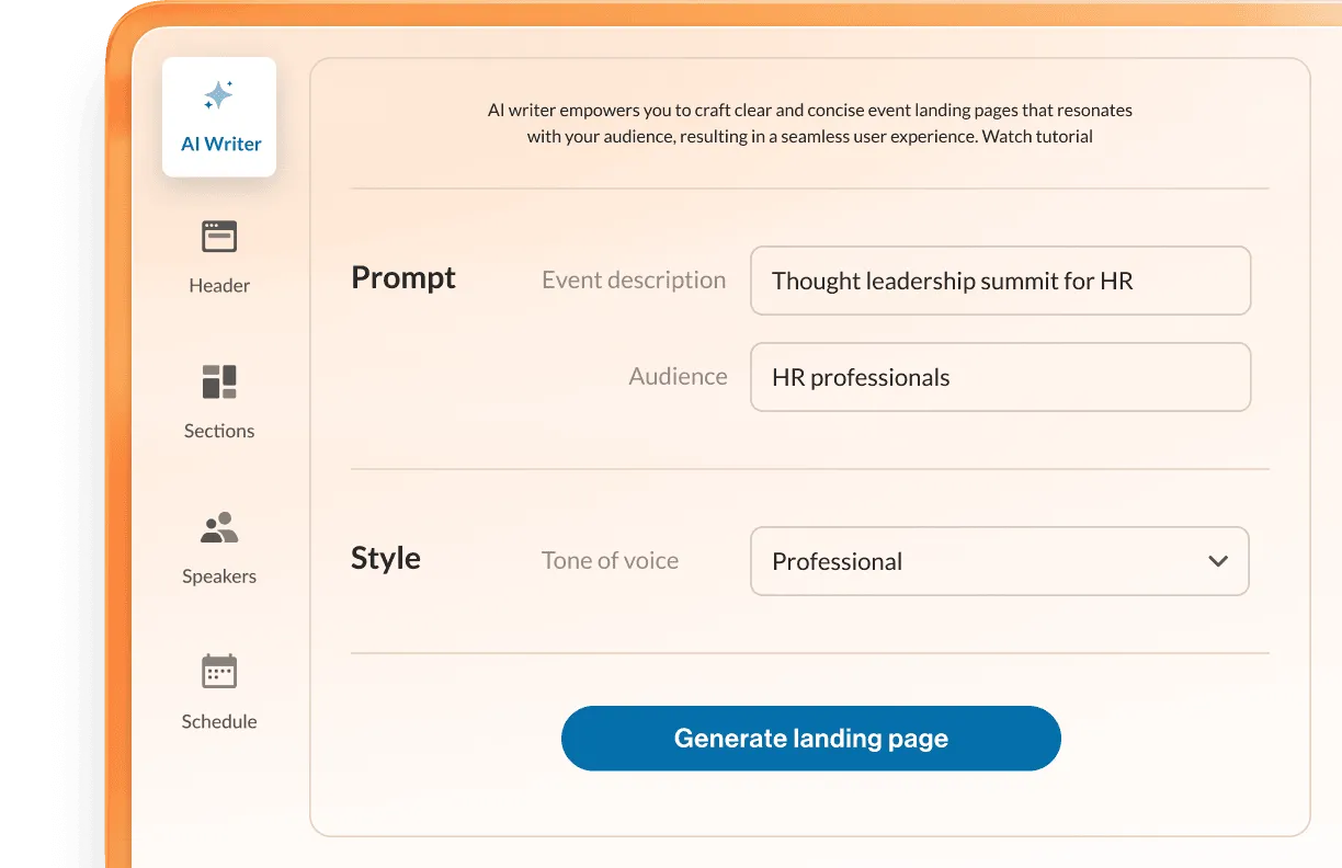 Settings for RingCentral's AI Writer, including options for prompt customization and tone of voice.