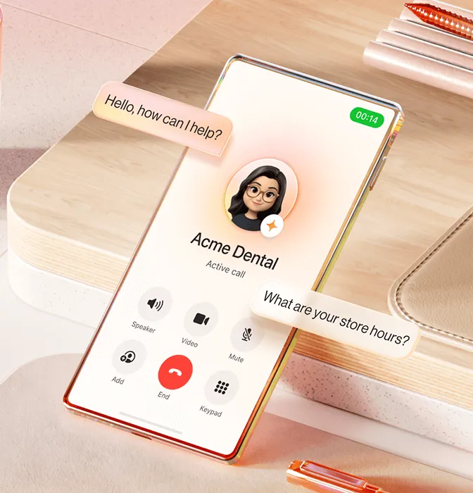 Ongoing call utilizing the RingCentral AI Receptionist feature on the mobile app