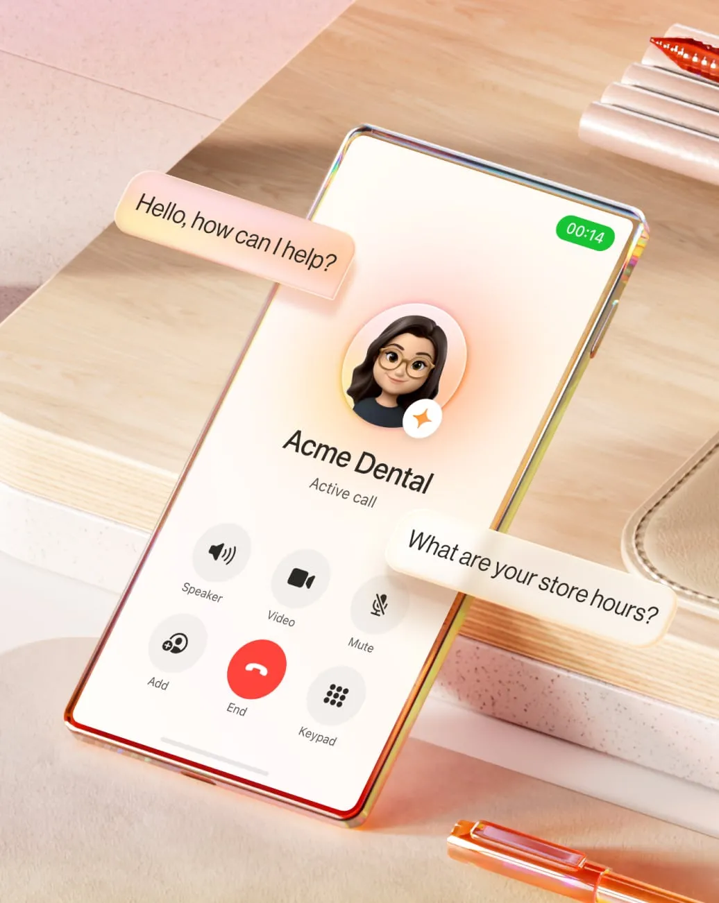 Ongoing call utilizing the RingCentral AI Receptionist feature on the mobile app