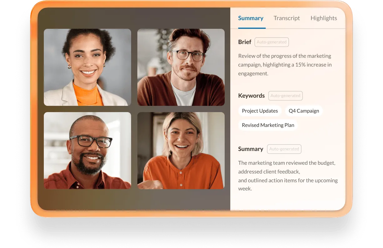 An image showing RingCentral RingEX™ meeting summary feature