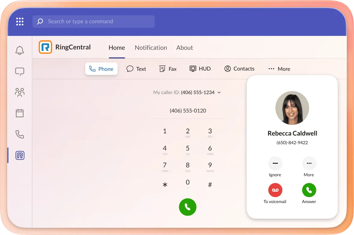 A phone call dialed via RingCental from the Microsoft Teams app