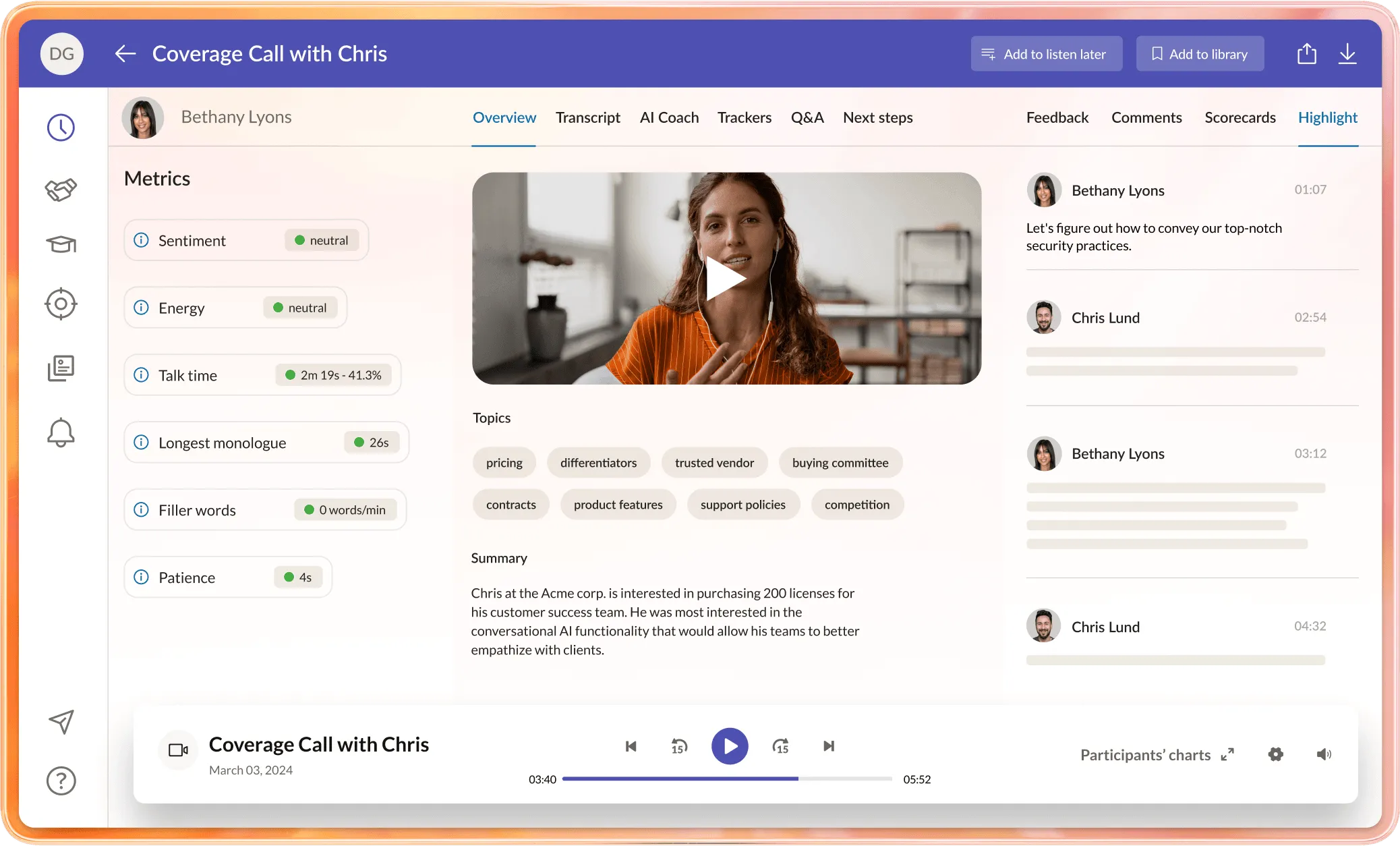 The RingSense Overview tab integrated into Microsoft Teams
