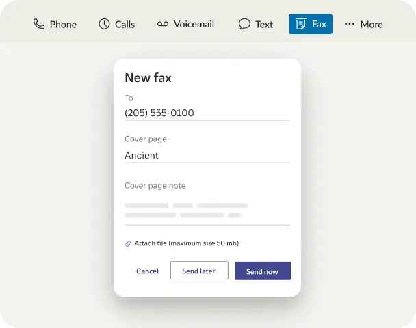 A fax sent via the RingCentral App integration in Microsoft Teams