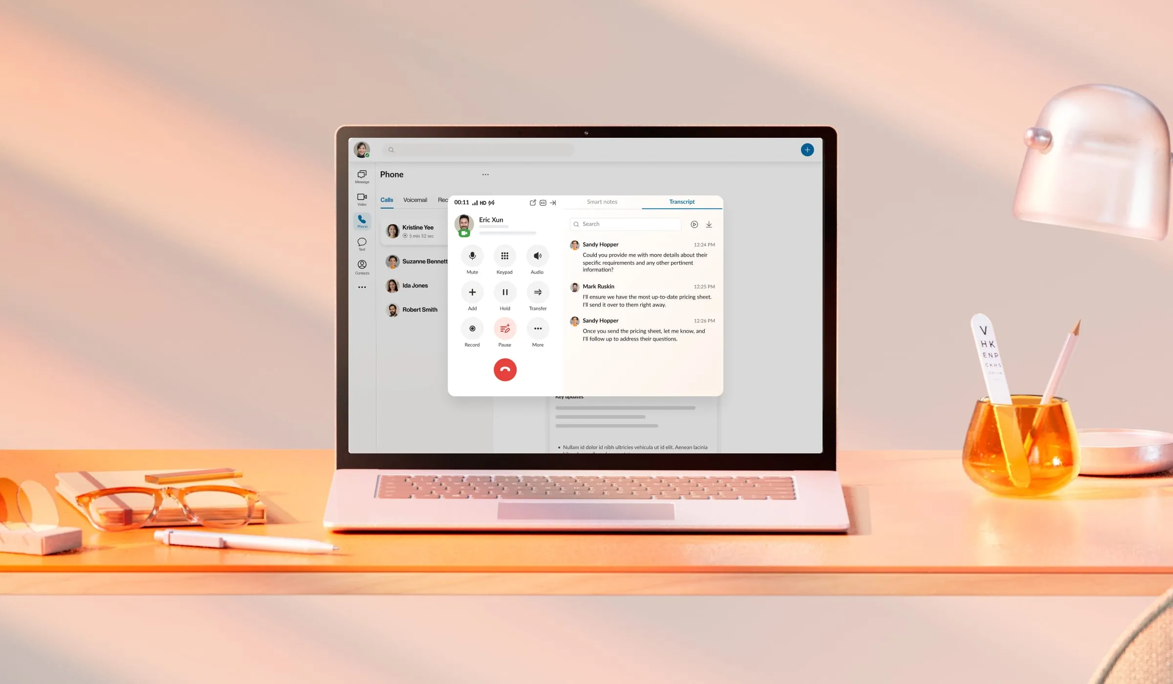 Play video: An ongoing conference call using the RingCentral Desktop app on a laptop