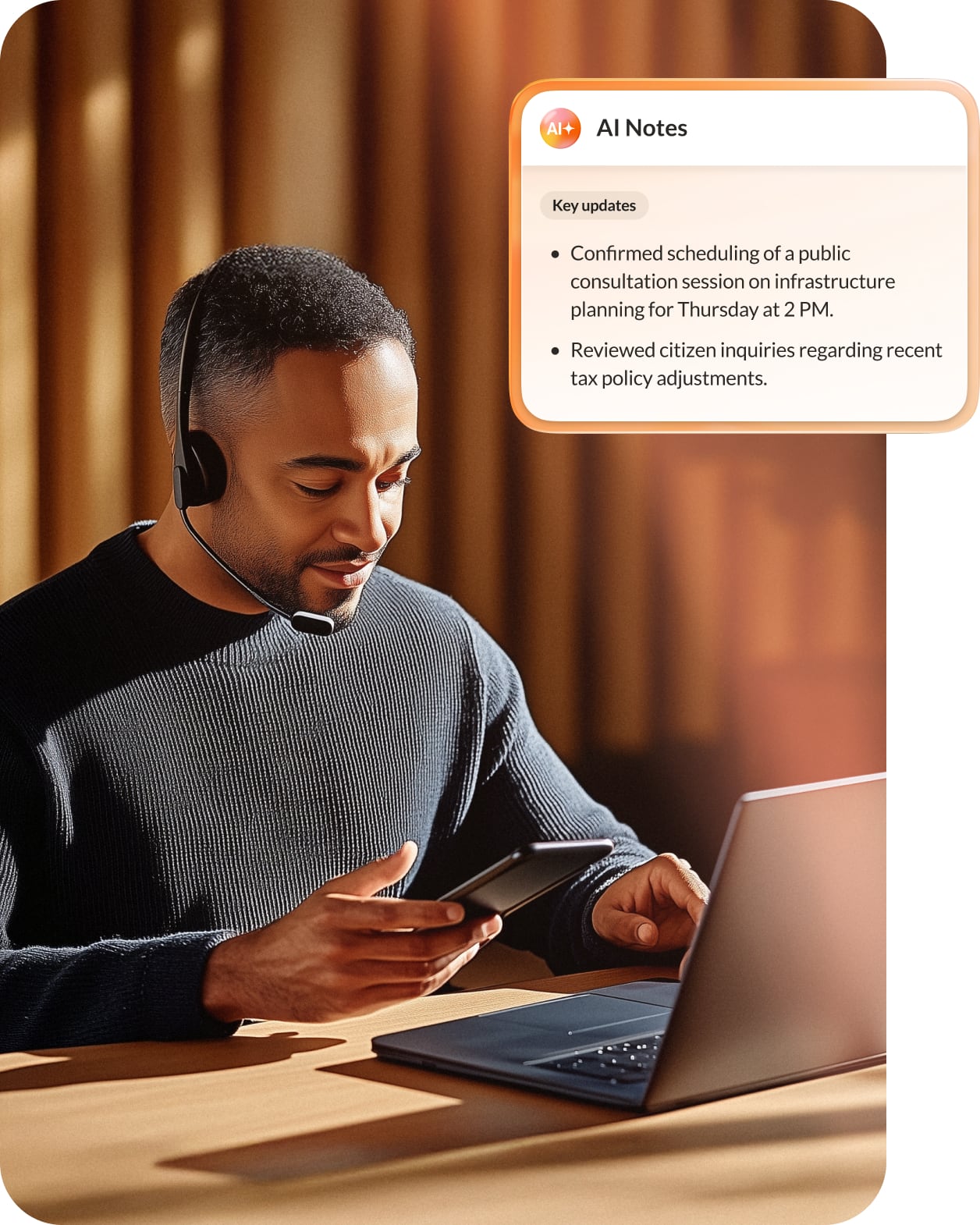 RingCentral AI Notes of a government worker's call.