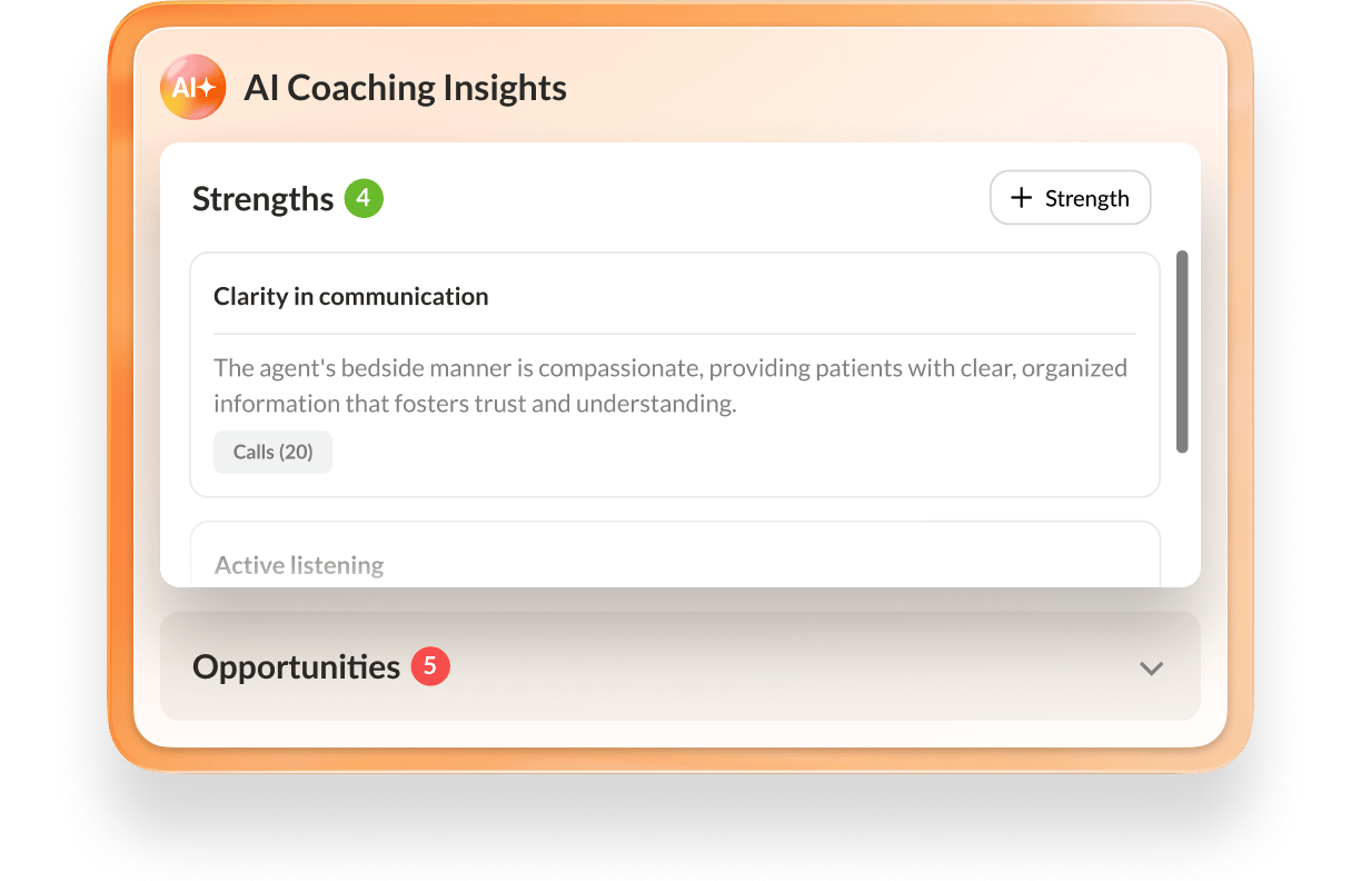 AI-generated coaching insights showing patient feedback on medical staff and quality of patient care.