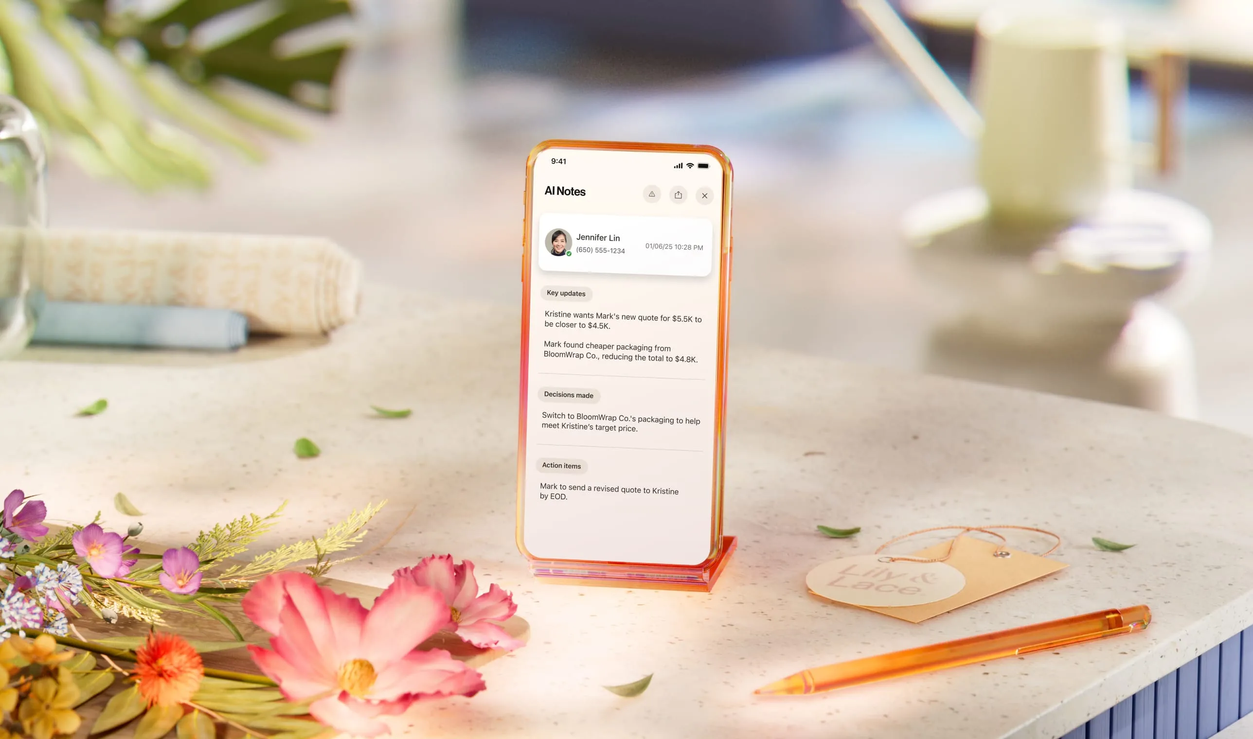 Call Recap feature on the RingCentral app, displayed on mobile and laptop
