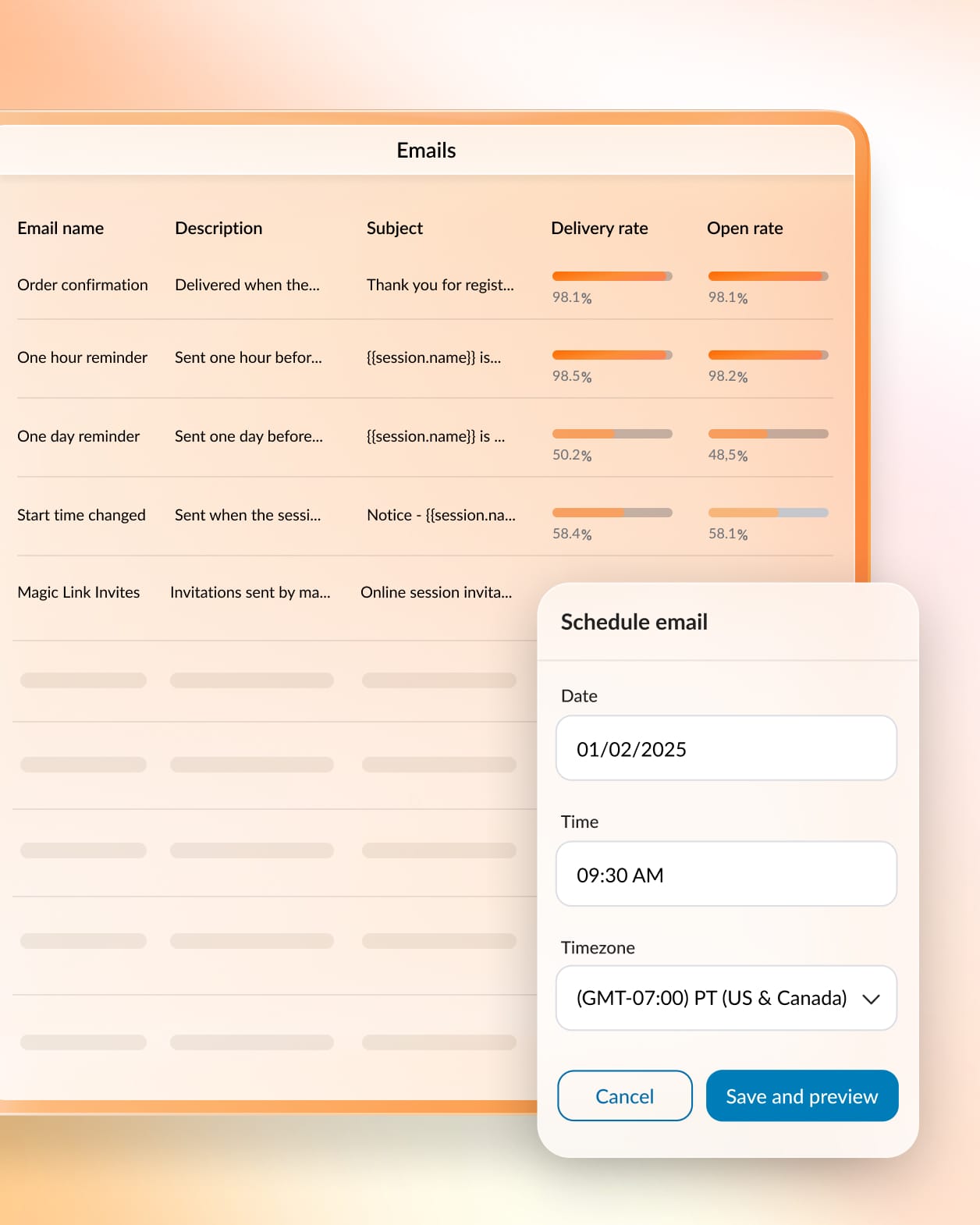 Email scheduling feature on RingCentral webinar platform