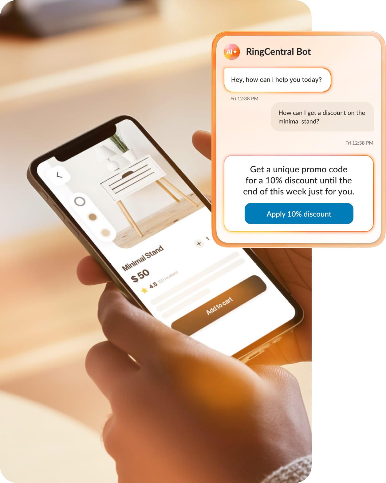 A RingCentral bot installed in an online store to assist customers