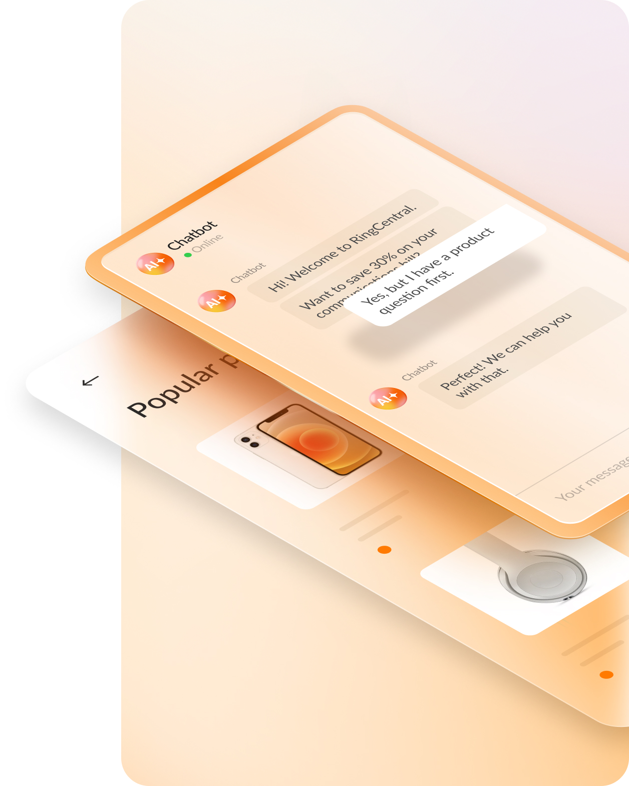 a 3D representation of a chatbot feature of the RingCentral RingCX app