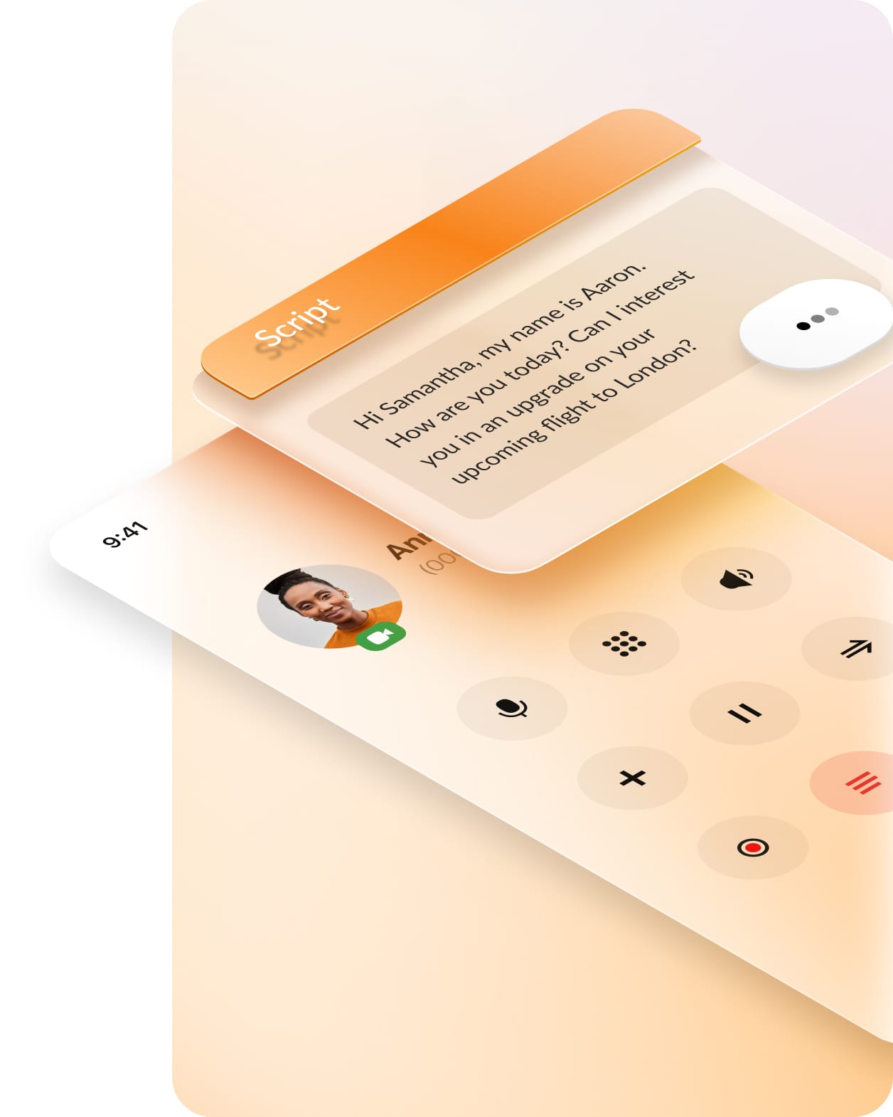 RingCentral RingCX interface showing an ongoing customer call and a pop-up message from the agent scripting tool