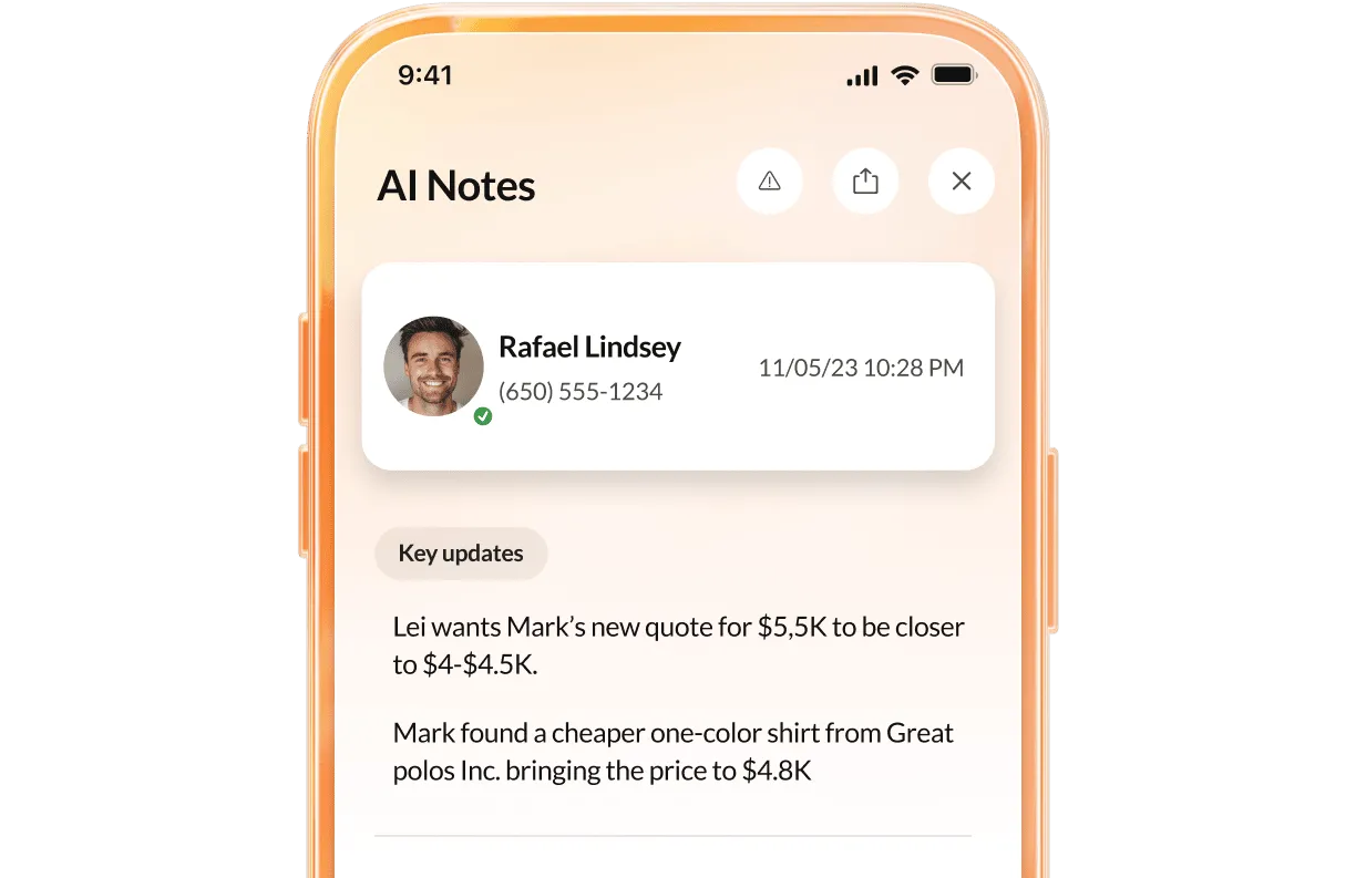 RingCentral's call recap feature on mobile app