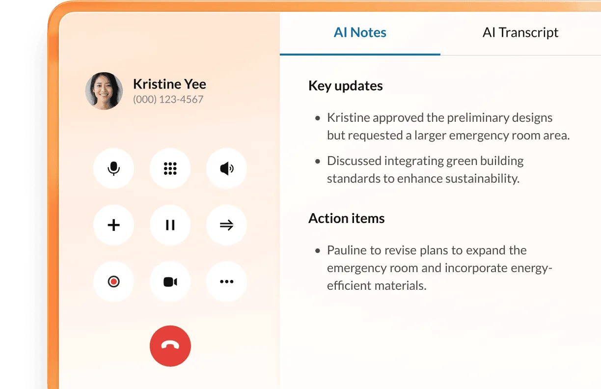 An image showing AI Notes feature on RingCentral app