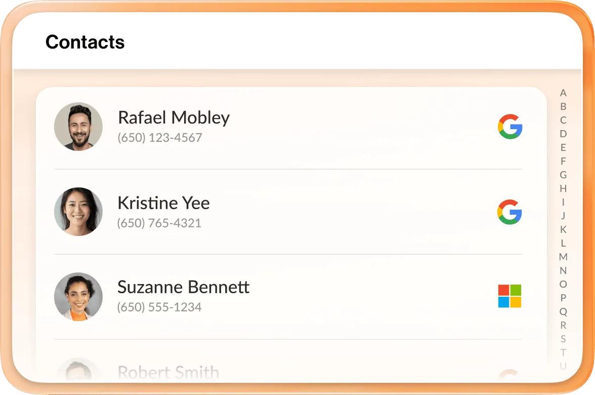 The Contacts interface of the RingCentral App