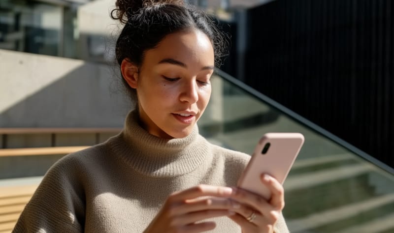 A woman interacting with AI Receptionist for a call on her mobile phone